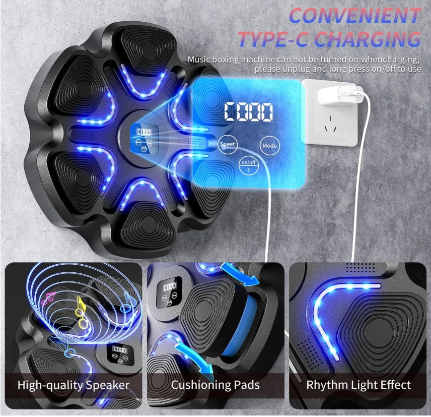 Music Boxing Machine with Gloves ,Lights up,Boxing Machine Wall Mounted Music, Smart Bluetooth Boxing Equipment for Home and Gym