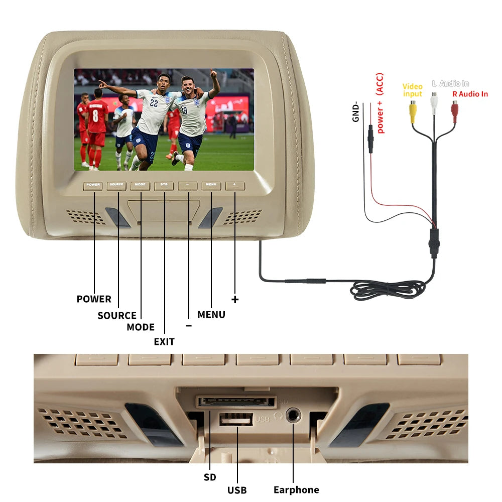 7 Inch Car Multimedia Player Headrest Monitor MP5 FM USB SD Speaker Automotive Headrest Screen Pillow Monitor Universal