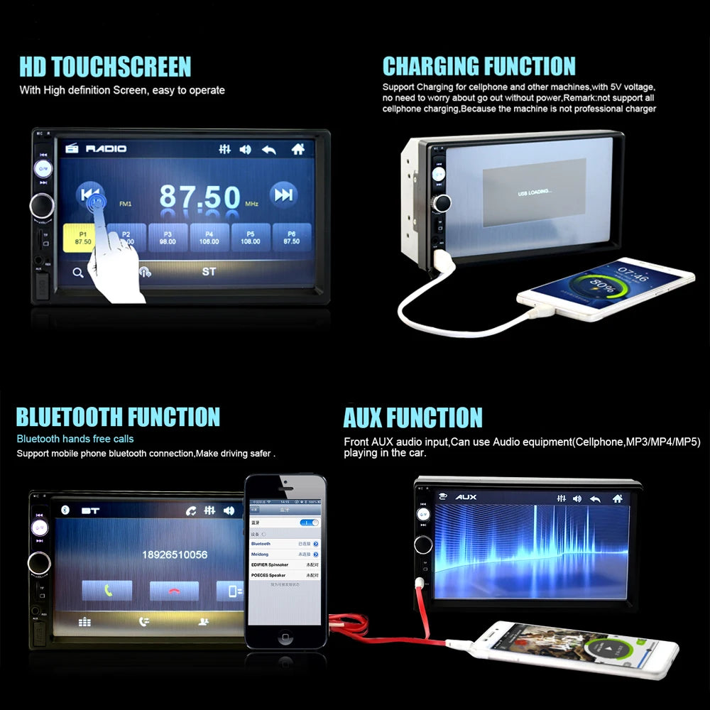 Autoradio 2 Din Car Models 7" Inch Touch Screen Bluetooth Car Radio Player 2DIN Car Audio AUX FM Support Rear View Camera