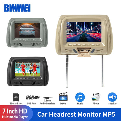7 Inch Car Multimedia Player Headrest Monitor MP5 FM USB SD Speaker Automotive Headrest Screen Pillow Monitor Universal