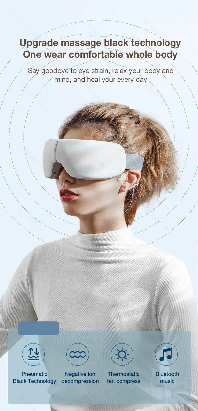 Eye Massager with Vibration Bluetooth Music, Smart Massage Eye Mask for Eye Relax, Reduce Eye Strain, Improve Sleep